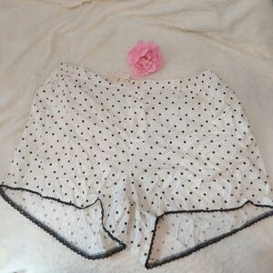aerie White Shorts with Black Polka Dots and Ruffle Lace Trim